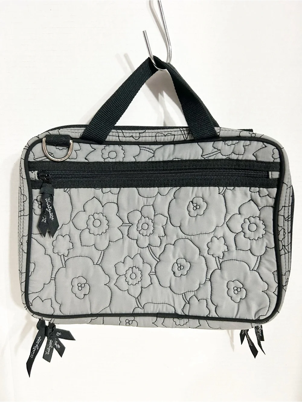 Thirty-One Quilted Grey Floral Fold-Out Cosmetic Travel Bag Organizer